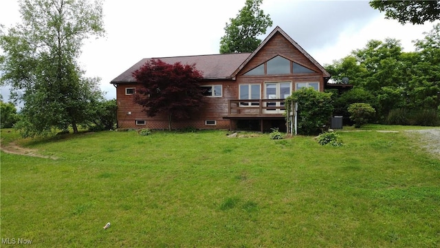 32701 Gundy Ridge Rd, Bowerston, OH 44695 - back of property with a yard, a wooden deck, and crawl space