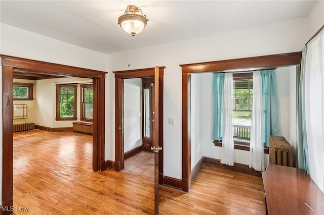 1575 E 108th St, Cleveland, OH 44106 - doorway to outside featuring radiator, light wood-style floors, and healthy amount of natural light