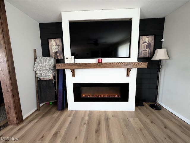3439 Rough And Ready Rd, New Concord, OH 43762 - detailed view of wood finished floors, a glass covered fireplace, and ceiling fan