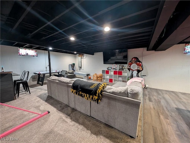 3439 Rough And Ready Rd, New Concord, OH 43762 - living area featuring wood finished floors and electric panel