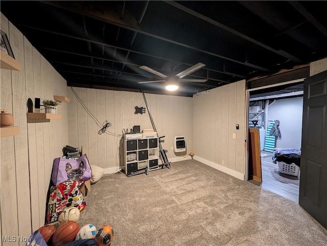 3439 Rough And Ready Rd, New Concord, OH 43762 - finished below grade area with carpet, wooden walls, and heating unit