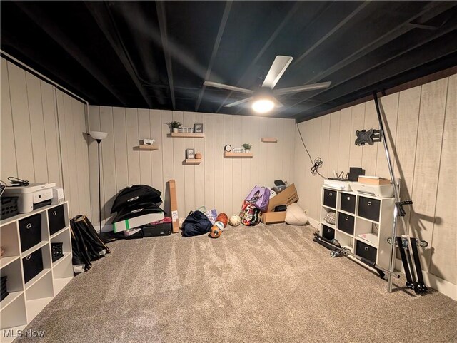 3439 Rough And Ready Rd, New Concord, OH 43762 - game room featuring carpet flooring and wooden walls