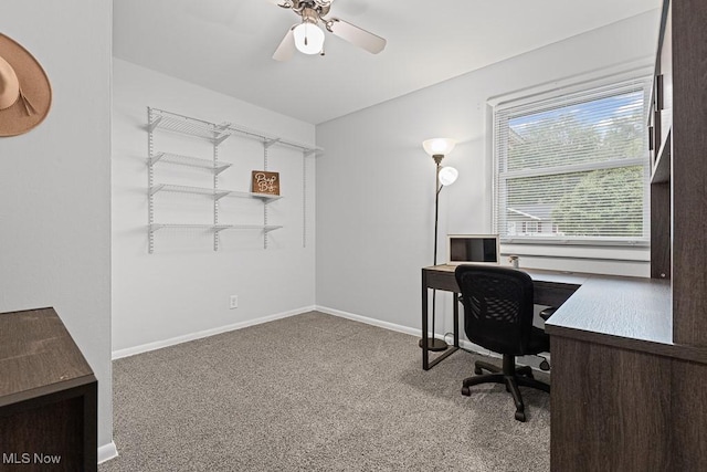 4000 Kenneth Rd, Stow, OH 44224 - carpeted home office featuring baseboards and ceiling fan