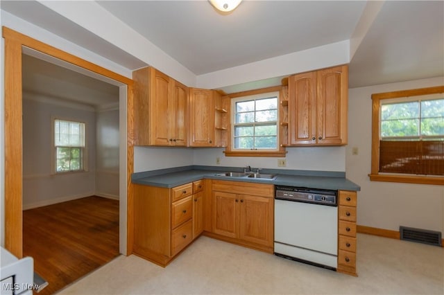 3526 Raymont Blvd, University Heights, OH 44118 - kitchen with dishwasher, healthy amount of natural light, dark countertops, and open shelves