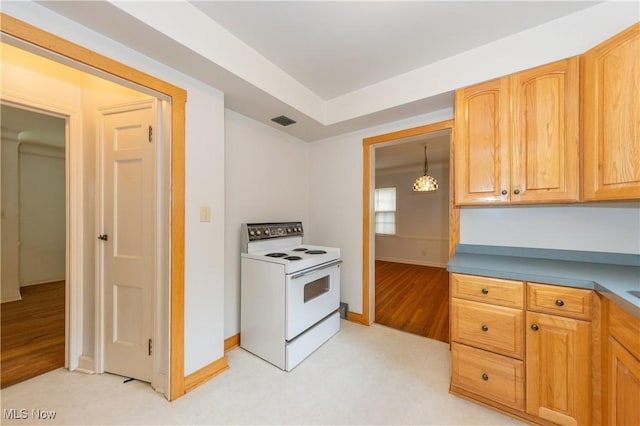 3526 Raymont Blvd, University Heights, OH 44118 - kitchen featuring white electric range and light wood-type flooring
