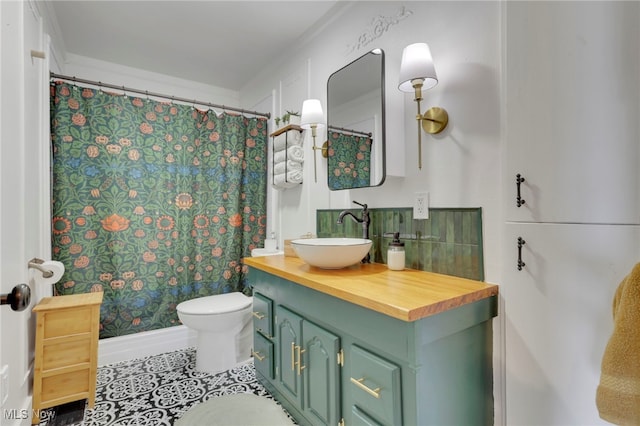 4495 Old River Rd, Philo, OH 43771 - bathroom featuring vanity, tile patterned flooring, and a shower with shower curtain