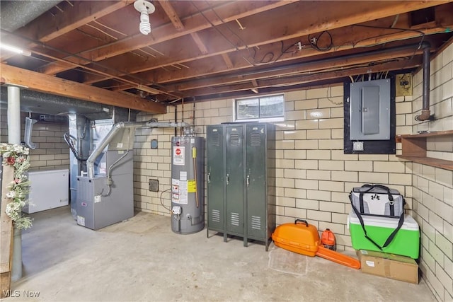 1455 Buckeye Cir, Salem, OH 44460 - below grade area featuring gas water heater, electric panel, and heating unit