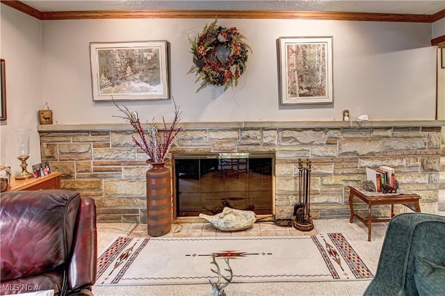 3366 Darrow Rd, Stow, OH 44224 - living room featuring crown molding and a fireplace