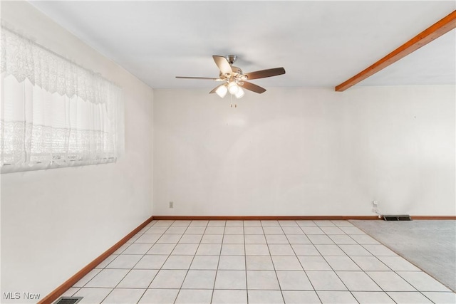 285 Berwin Pl, Munroe Falls, OH 44262 - spare room featuring a ceiling fan and beamed ceiling