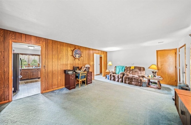 1518 State Route 46 N, Jefferson, OH 44047 - carpeted living room featuring wood walls