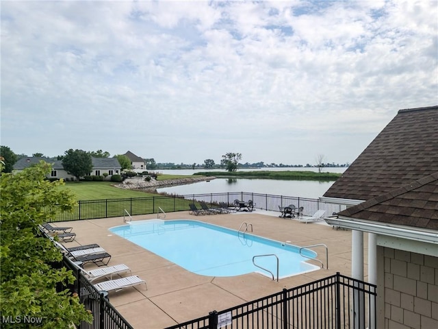 854 Crosstree Ln, Sandusky, OH 44870 - view of swimming pool with a water view and a patio area