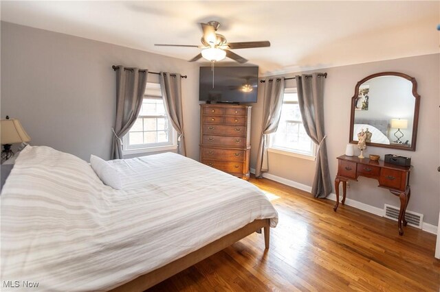 3678 Lynnfield Rd, Shaker Heights, OH 44122 - bedroom with multiple windows, light wood finished floors, and ceiling fan