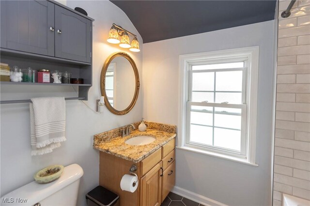 3678 Lynnfield Rd, Shaker Heights, OH 44122 - bathroom with vanity, healthy amount of natural light, vaulted ceiling, and a bath