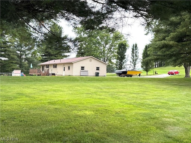 7757 Buckhorn Cv Unit 1665-1666, Millersburg, OH 44654 - view of green lawn with a deck