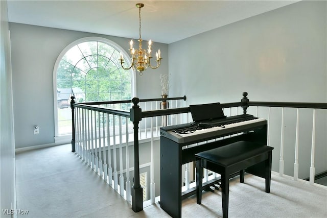 2878 Beaver Trl, Cortland, OH 44410 - stairs with a chandelier and carpet flooring