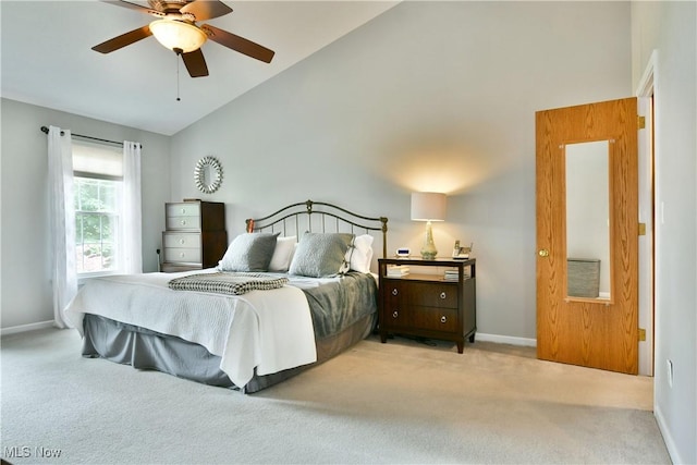 2878 Beaver Trl, Cortland, OH 44410 - carpeted bedroom with lofted ceiling and ceiling fan