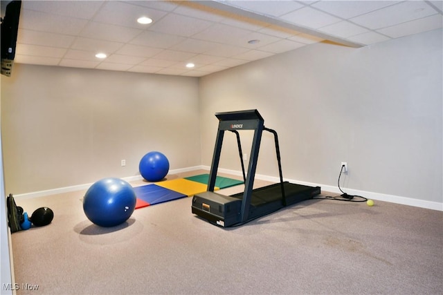 2878 Beaver Trl, Cortland, OH 44410 - exercise room with carpet flooring, a drop ceiling, and recessed lighting
