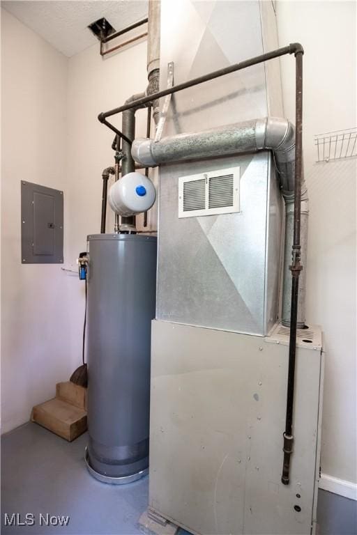 5458 Ridgewood, Lorain, OH 44055 - utility room with water heater, electric panel, and heating unit