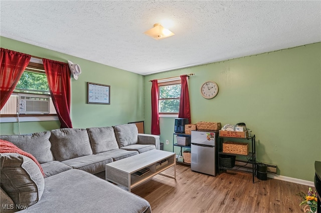 40698 Whitney Rd, Lagrange, OH 44050 - living room with wood finished floors, a textured ceiling, and cooling unit