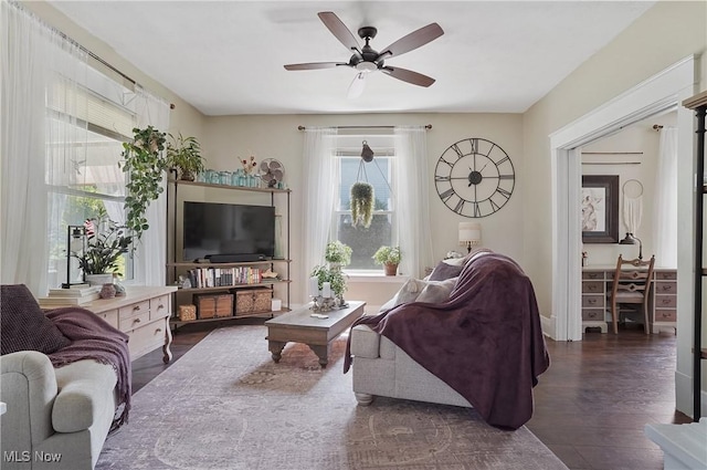 583 E 7th St, Salem, OH 44460 - living room with a ceiling fan and dark wood-type flooring