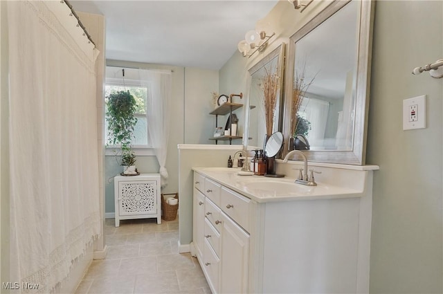 583 E 7th St, Salem, OH 44460 - bathroom with double vanity, tile patterned flooring, and a shower with curtain