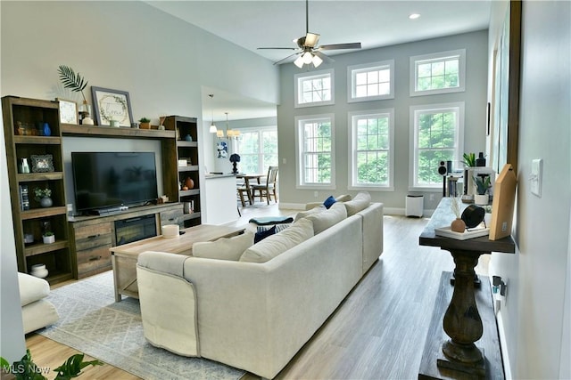 125 Fitch Blvd Unit 254, Youngstown, OH 44515 - living area with a ceiling fan, light wood finished floors, a chandelier, and recessed lighting
