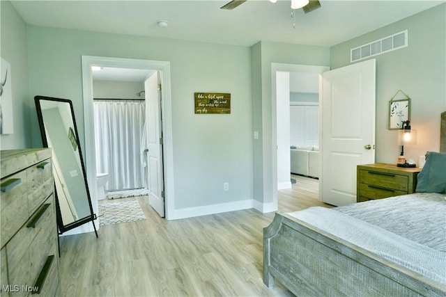 125 Fitch Blvd Unit 254, Youngstown, OH 44515 - bedroom featuring light wood-style flooring, ensuite bathroom, and ceiling fan