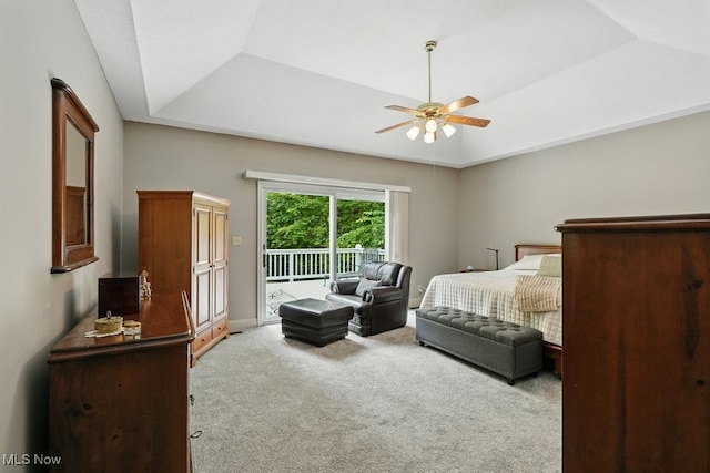 1497 Hunting Hollow Dr, Hudson, OH 44236 - carpeted bedroom with access to exterior, a raised ceiling, and ceiling fan