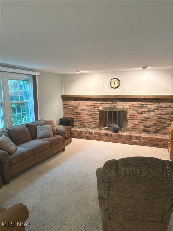 3611 Mark Dr, Broadview Heights, OH 44147 - living room with carpet flooring and a brick fireplace