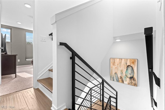 2317 Scranton Rd, Cleveland, OH 44113 - stairway featuring recessed lighting and wood finished floors
