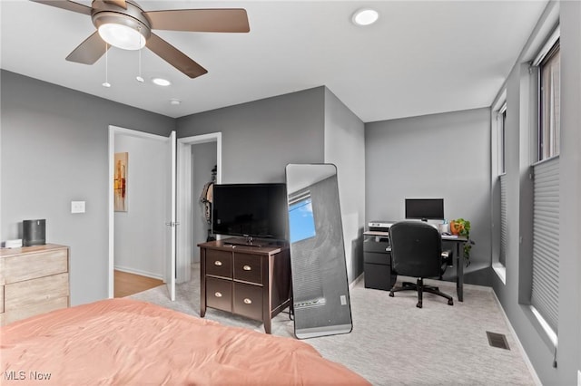 2317 Scranton Rd, Cleveland, OH 44113 - carpeted bedroom featuring a desk, recessed lighting, and a ceiling fan