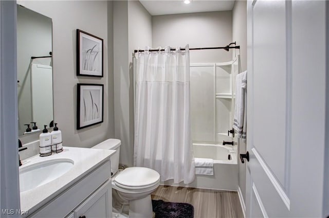 23797 St Andrews Dr, Columbia Station, OH 44028 - full bathroom featuring vanity, wood finished floors, shower / bath combination with curtain, and recessed lighting