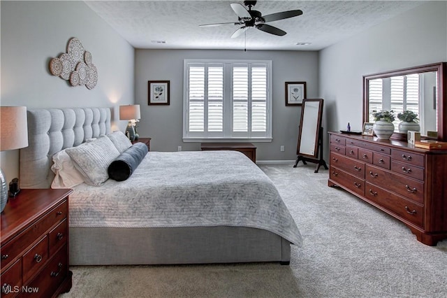23797 St Andrews Dr, Columbia Station, OH 44028 - bedroom featuring light carpet, a textured ceiling, and ceiling fan
