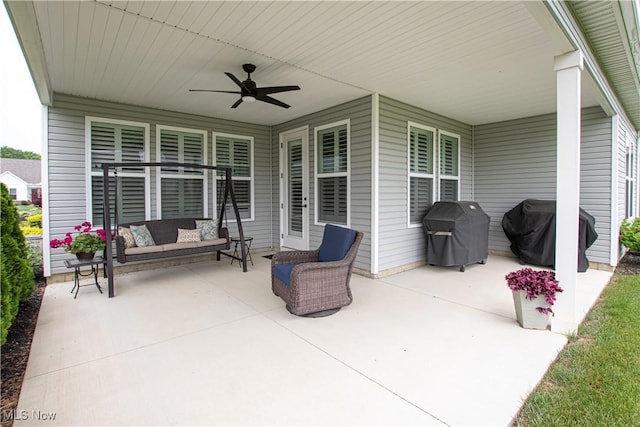 23797 St Andrews Dr, Columbia Station, OH 44028 - view of patio with a grill, a ceiling fan, and an outdoor living space