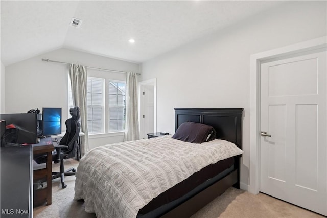 8488 Raya Ln, Streetsboro, OH 44241 - bedroom with light carpet, lofted ceiling, a desk, and recessed lighting