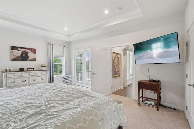 8488 Raya Ln, Streetsboro, OH 44241 - carpeted bedroom featuring a raised ceiling, access to exterior, and recessed lighting