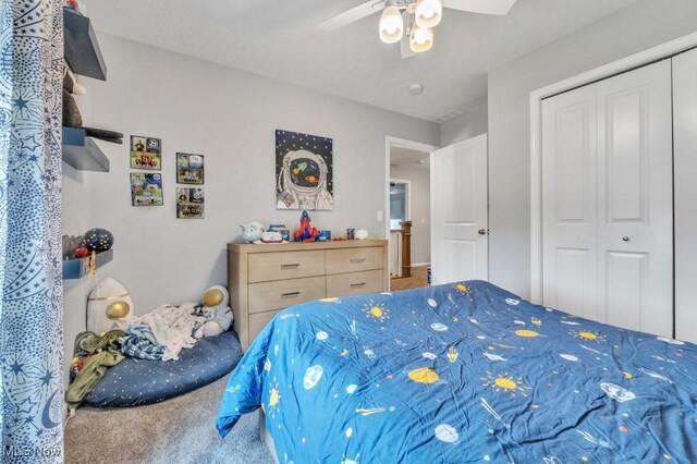 13196 Barrington Dr, Grafton, OH 44044 - bedroom with carpet, a closet, and ceiling fan