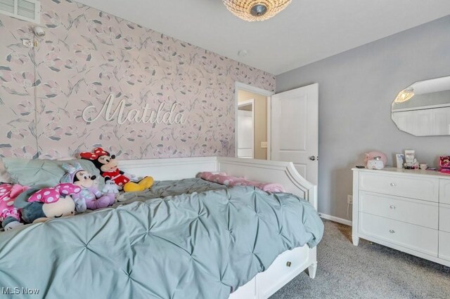 13196 Barrington Dr, Grafton, OH 44044 - bedroom featuring light colored carpet and wallpapered walls
