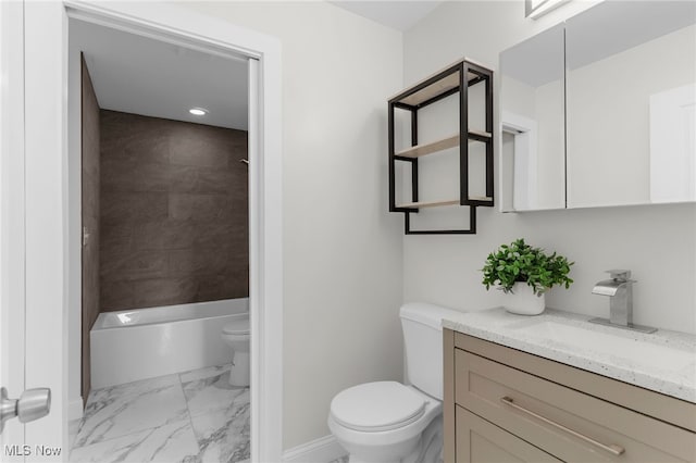 381 Lauretta Ln, Hubbard, OH 44425 - bathroom featuring marble look tile flooring, vanity, bathing tub / shower combination, and recessed lighting