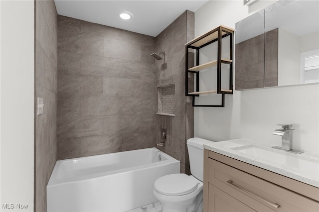 381 Lauretta Ln, Hubbard, OH 44425 - full bath with vanity, shower / washtub combination, marble look tile flooring, and recessed lighting