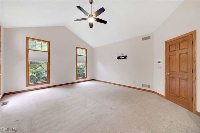 4035 Evergreen Ln, Richfield, OH 44286 - carpeted empty room with a ceiling fan and vaulted ceiling