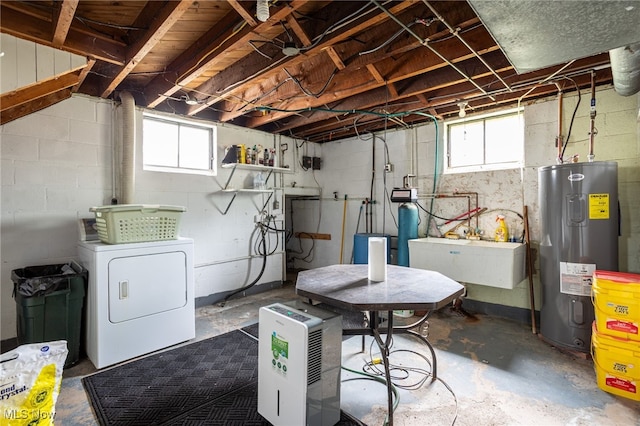 15459 Serfass Rd, Doylestown, OH 44230 - below grade area featuring electric water heater and washing machine and clothes dryer