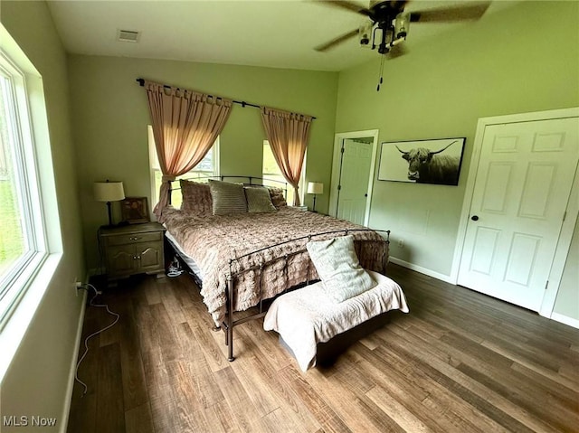 1550 Swift Rd, Waterford, OH 45786 - bedroom featuring vaulted ceiling, dark wood-style floors, and ceiling fan