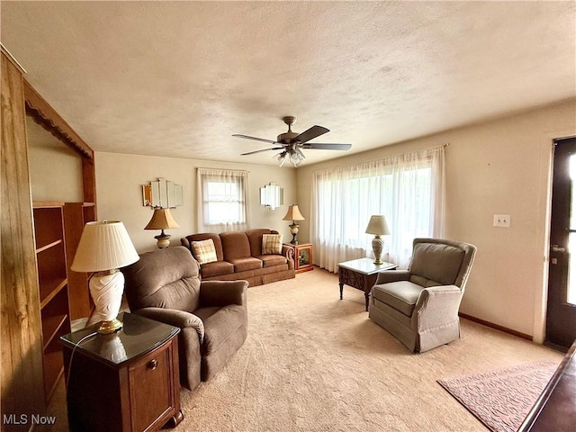 521 Blanar Ave, Weirton, WV 26062 - living room with ceiling fan, light carpet, and a textured ceiling