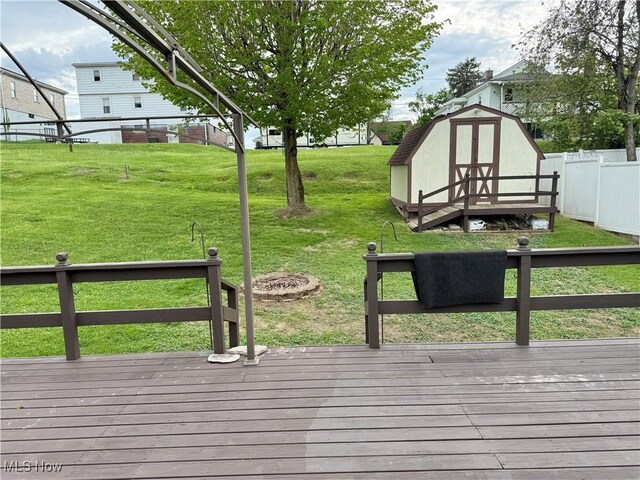 521 Blanar Ave, Weirton, WV 26062 - wooden deck featuring a shed and a fire pit