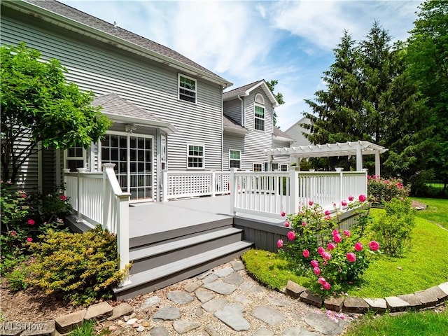 32969 Durrell Ave, Avon Lake, OH 44012 - back of house with a pergola, a wooden deck, and a shingled roof