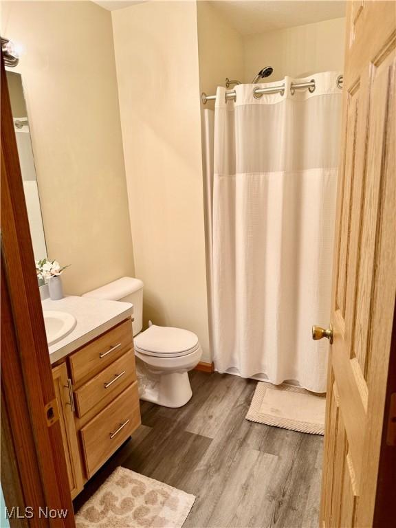 7536 Monterey Bay Dr Unit 2, Mentor-On-The-Lake, OH 44060 - full bathroom with vanity, wood finished floors, and a shower with shower curtain