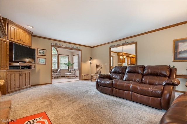 6884 Mapleridge Cir NW, Canton, OH 44718 - carpeted living area featuring baseboards and ornamental molding