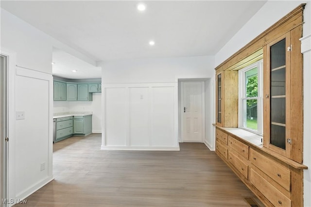848 Kling St, Akron, OH 44311 - unfurnished dining area with light wood-style flooring and recessed lighting