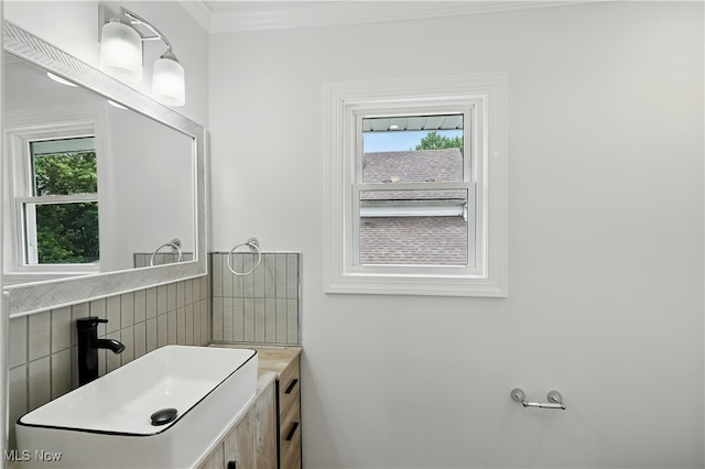 848 Kling St, Akron, OH 44311 - bathroom featuring healthy amount of natural light, vanity, and crown molding